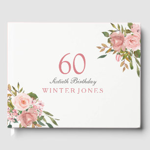 Pink Rose Gold Flowers 60th Birthday Party Guest Book