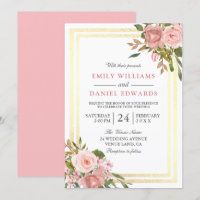 Pink Rose Gold Flowers Double Border Wedding
