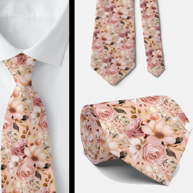 Pink Rose Gold Flowers Floral Neck Tie (Creator Uploaded)