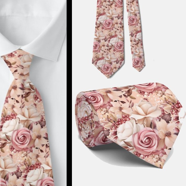 Pink Rose Gold Flowers Floral Neck Tie (Creator Uploaded)