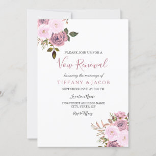 Pink & Rose Gold Flowers Vow Renewal Invite
