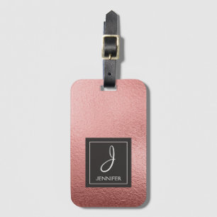 Pink Rose Gold Foil Elegant Monogram Lugage Tag