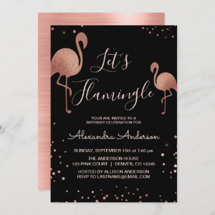Pink Rose Gold Foil Let's Flamingle  - Flamingo Invitation