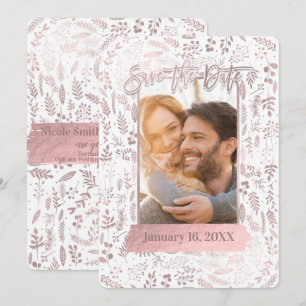 Pink Rose Gold Foil Modern Save the Date Photo Invitation