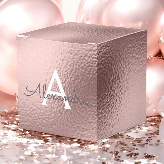 Pink Rose Gold Foil & Sparkle Monogram Favour Box (Creator Uploaded)