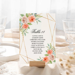 Pink Rose & Gold Frame Wedding Seating Chart Cards