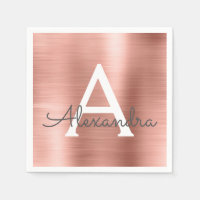 Pink Rose Gold Girly Foil Monogram Birthday