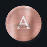 Pink Rose Gold Girly Metallic Monogram Birthday Paper Plate<br><div class="desc">Blush Pink Rose Gold Faux Girly Stainless Steel Foil Elegant Birthday Monogram Name Party Plates are perfect for a wedding,  bridal shower,  bachelortte party,  or sweet 16 elegant and modern birthday party. These Birthday Party Plates can be customised to include your initial and first name.</div>