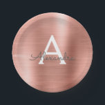 Pink Rose Gold Girly Metallic Monogram Birthday Paper Plate<br><div class="desc">Blush Pink Rose Gold Faux Girly Stainless Steel Foil Elegant Birthday Monogram Name Party Plates are perfect for a wedding,  bridal shower,  bachelortte party,  or sweet 16 elegant and modern birthday party. These Birthday Party Plates can be customised to include your initial and first name.</div>