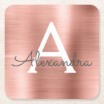 Pink Rose Gold Girly Metallic Monogram Birthday Square Paper Coaster<br><div class="desc">Pink Rose Gold Faux Stainless Steel Foil Girly Elegant Monogram Name Birthday Party Coasters. These Birthday Party Coasters can be customised to include your initial and first name.</div>