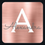 Pink Rose Gold Girly Metallic Monogram Square Sticker<br><div class="desc">Blush Pink Rose Gold Faux Girly Metallic Stainless Steel Elegant Sticker. This sticker can be customised to include your initial and first name for a birthday,  bridal shower or wedding gift package.</div>