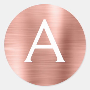 Pink Rose Gold Girly Wedding Monogram Classic Round Sticker