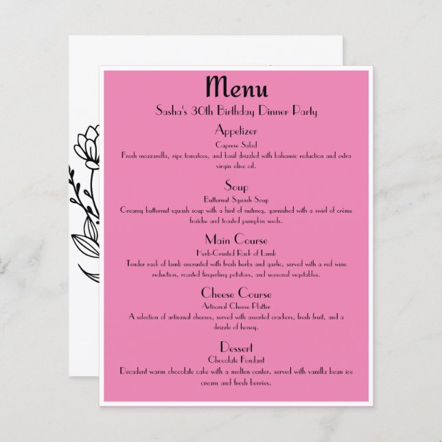 Pink-Rose Gold Glam Party Menu (Front/Back)