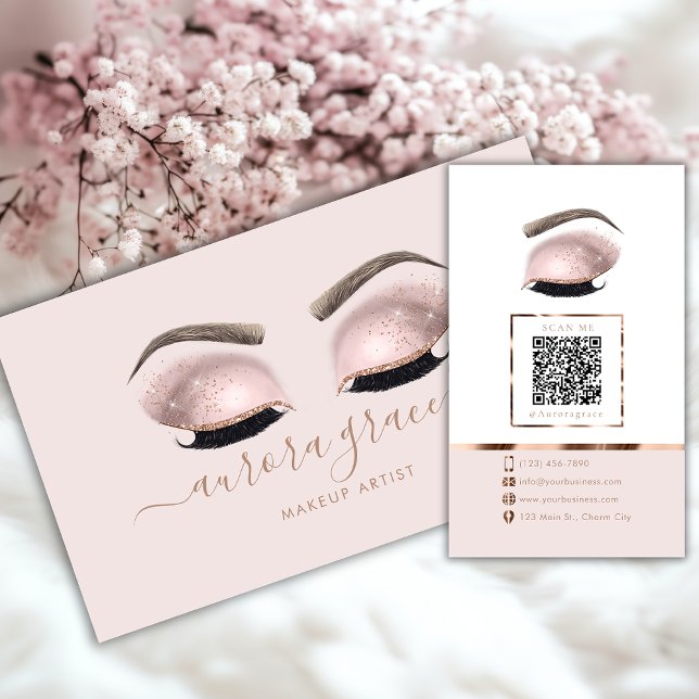 Pink Rose Gold Glamor Makeup Artist Business Card (Creator Uploaded)