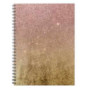 Pink Rose Gold Glitter and Gold Foil Mesh Notebook