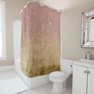Pink Rose Gold Glitter and Gold Foil Mesh Shower Curtain