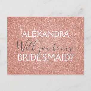 Pink Rose Gold Glitter and Sparkle Bridesmaid Invitation Postcard