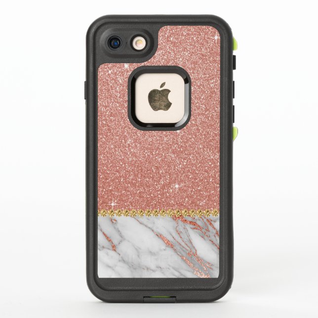Pink Rose Gold Glitter and Sparkle Marble LifeProof iPhone Case (Back)