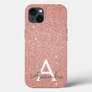 Pink Rose Gold Glitter and Sparkle Monogram Case-M iPhone 13 Case