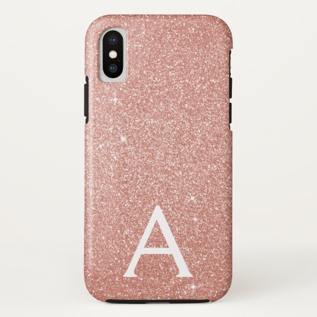 Pink Rose Gold Glitter and Sparkle Monogram Case-Mate iPhone Case (Back)