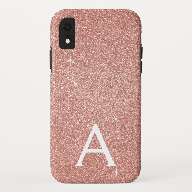 Pink Rose Gold Glitter and Sparkle Monogram Case-Mate iPhone Case (Back)