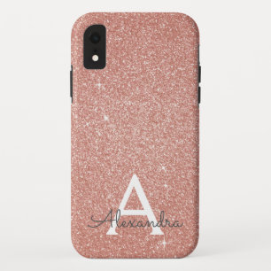 Pink Rose Gold Glitter and Sparkle Monogram Case-Mate iPhone Case