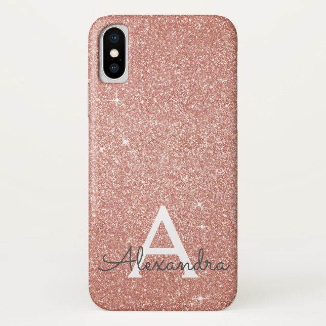 Pink Rose Gold Glitter and Sparkle Monogram Case-Mate iPhone Case (Back)