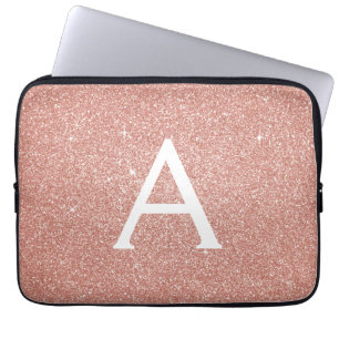 Pink Rose Gold Glitter and Sparkle Monogram Laptop Sleeve