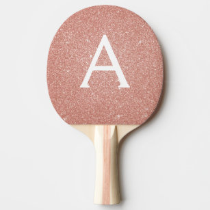 Pink Rose Gold Glitter and Sparkle Monogram Ping Pong Paddle