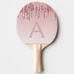 Pink Rose Gold Glitter and Sparkle Monogram Ping Pong Paddle