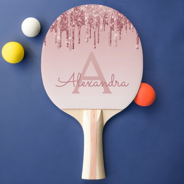 Pink Rose Gold Glitter and Sparkle Monogram Ping Pong Paddle (Creator Uploaded)