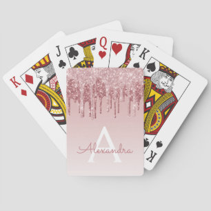 Pink Rose Gold Glitter and Sparkle Monogram Playing Cards