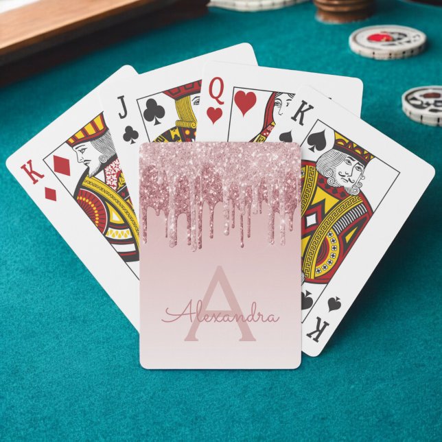 Pink Rose Gold Glitter and Sparkle Monogram Playing Cards (Creator Uploaded)