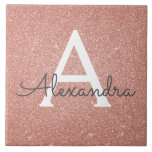 Pink Rose Gold Glitter and Sparkle Monogram Tile<br><div class="desc">Pink Rose Gold Faux Glitter and Sparkle Elegant Ceramic Tiles. These Tiles can be customised to include your initial and first name and make a great Pink Rose Gold Gift for a Birthday,  Girl's Baby Shower,  Bridal Shower,  Bachelorette Party or Wedding.</div>