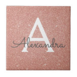 Pink Rose Gold Glitter and Sparkle Monogram Tile<br><div class="desc">Pink Rose Gold Faux Glitter and Sparkle Elegant Ceramic Tiles. These Tiles can be customised to include your initial and first name and make a great Pink Rose Gold Gift for a Birthday,  Girl's Baby Shower,  Bridal Shower,  Bachelorette Party or Wedding.</div>