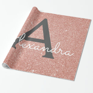 Pink Rose Gold Glitter and Sparkle Monogram Wrapping Paper