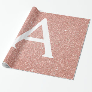 Pink Rose Gold Glitter and Sparkle Monogram Wrapping Paper