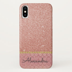 Pink Rose Gold Glitter and Sparkle Pattern iPhone X Case