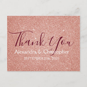 Pink Rose Gold Glitter and Sparkle Thank You Postcard