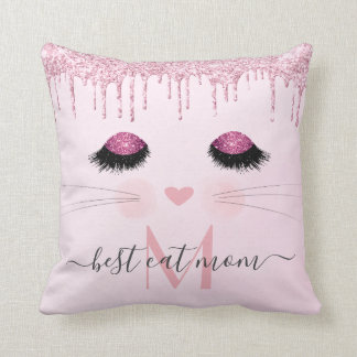 Pink rose gold glitter best cat mum  cushion