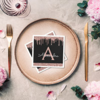 Pink Rose Gold Glitter Black Monogram Birthday