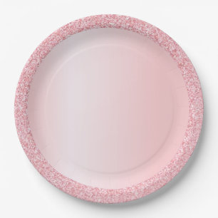 Pink Rose Gold Glitter Blank Trendy Template Paper Plate