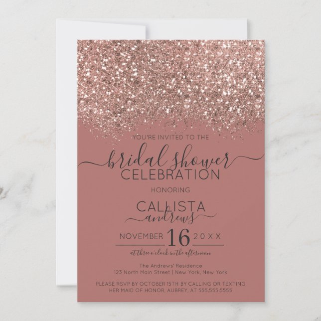 Pink Rose Gold Glitter Confetti Bridal Shower Invitation (Front)