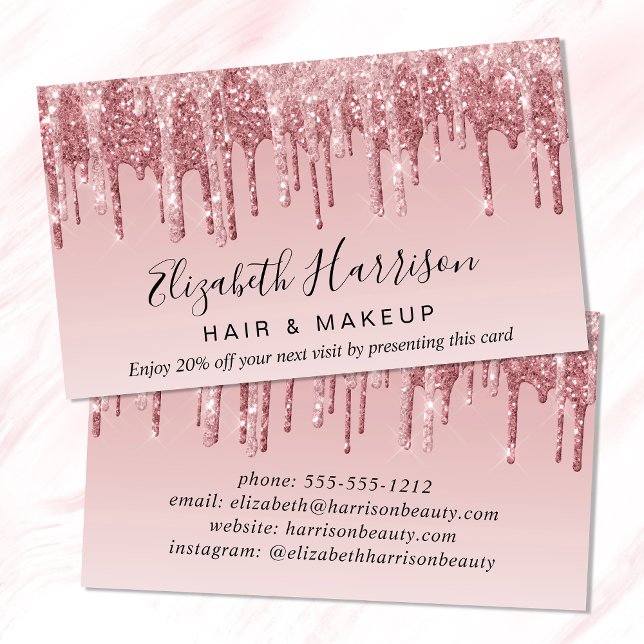 Pink Rose Gold Glitter Discount  Business Card (Creator Uploaded)