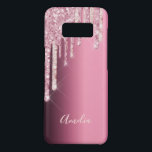 Pink rose gold glitter drip purple metallic name Case-Mate samsung galaxy s8 case<br><div class="desc">Elegant and girly pink and rose gold faux glitter drip,  paint drip on a purple and pink faux metallic looking bakground.  Template for your name in rose pink written with a hand lettered style script.</div>