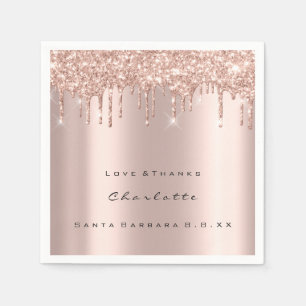 Pink Rose Gold Glitter Drips Spark Sweet 16 Bridal Napkin