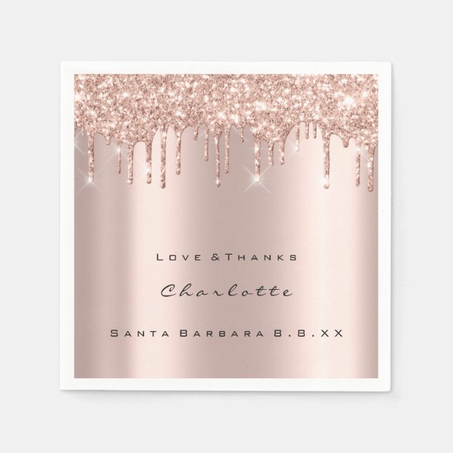 Pink Rose Gold Glitter Drips Spark Sweet 16 Bridal Napkin (Front)