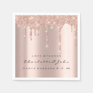 Pink Rose Gold Glitter Drips Spark Wedding Bridal Napkin