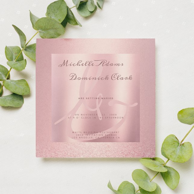 Pink rose gold glitter gradient ampersand Wedding Invitation (Pink rose gold glitter gradient ampersand Wedding)