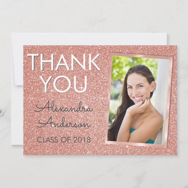 Pink Rose Gold Glitter Graduation Thank You (Front)